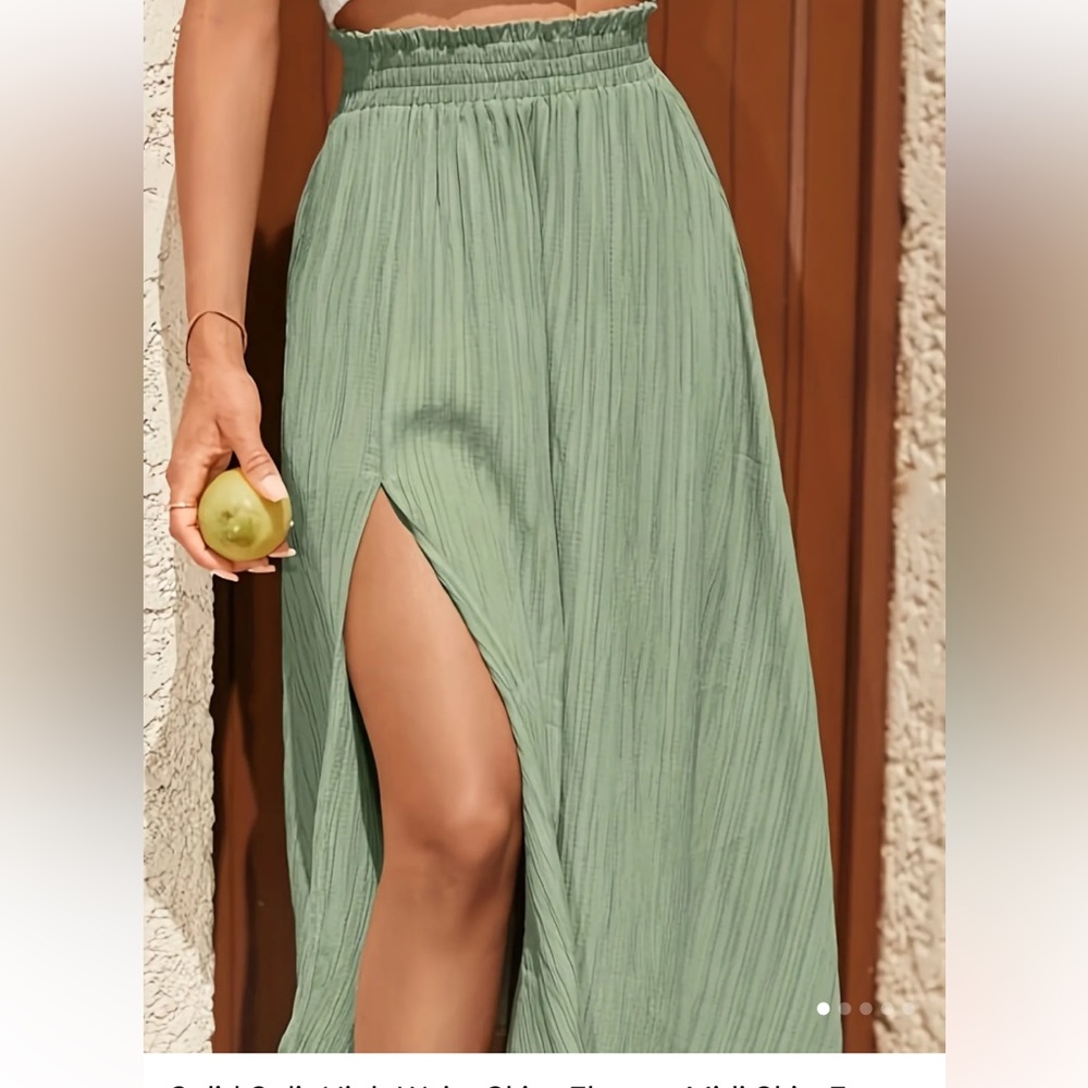 Sage green high waist midi skirt with slit